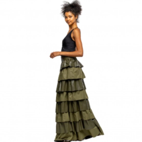 FAUX LEATHER AND COTTON LAYERED MAXI SKIRT - Picture 5 of 8